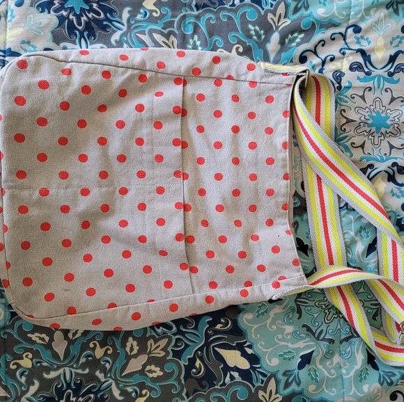 Gap crossbody tan/gray with orange polka dot large beach bag - Picture 2 of 12